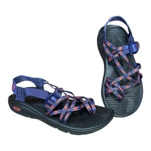 CHACO Zvolv X2 Volcanic Blue Sandal sz 8 Polyester Double Strap Toe Loop J105982